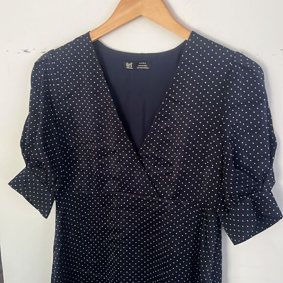 Like New Zara Polk at dots navy blue mini dress M - Picture 4 of 8
